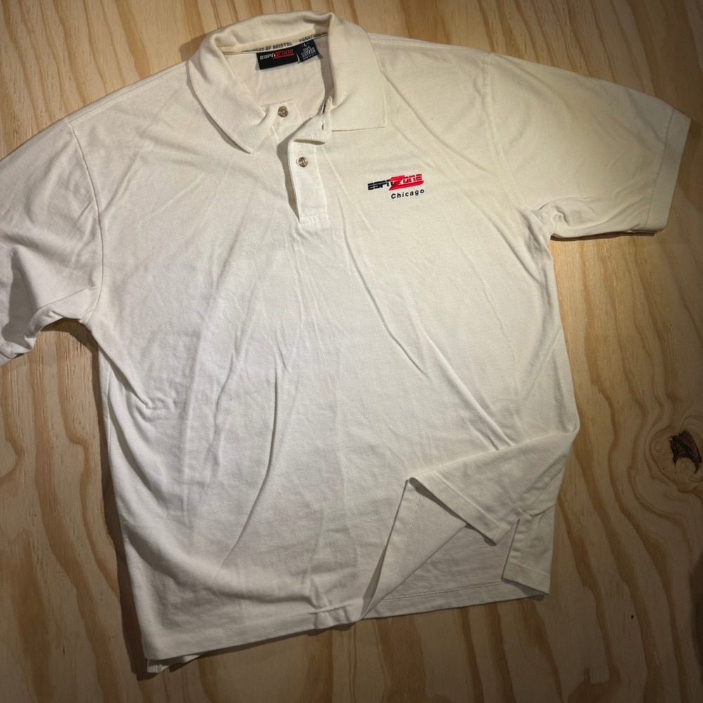 Vintage ESPN Zone Chicago Polo Shirt Mens Large Off-White Combed Cotton USA Made
